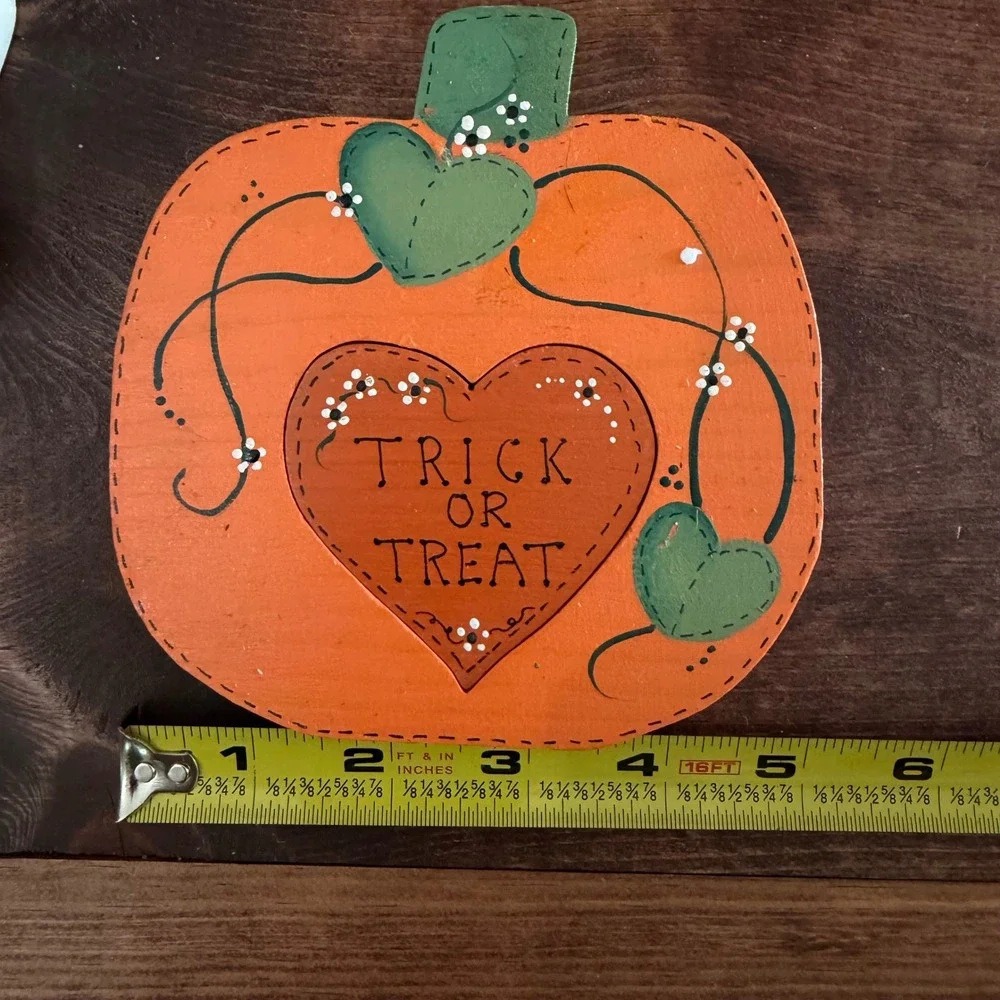 Handcrafted Bob & Zenna Meeks Wooden Ghost Pumpkin Halloween Shelf Sitter Set